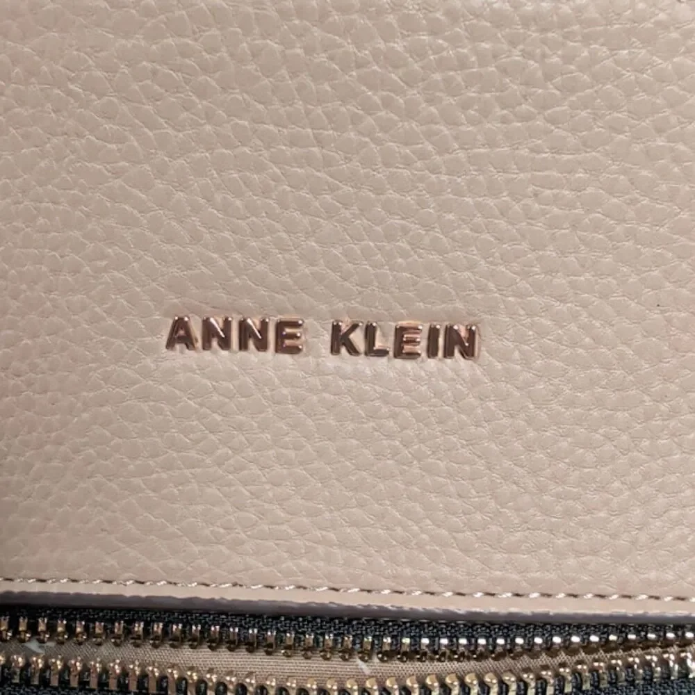 Anne Klein Taupe Black Pebbled Faux Leather Satchel Crossbody Shoulder Bag